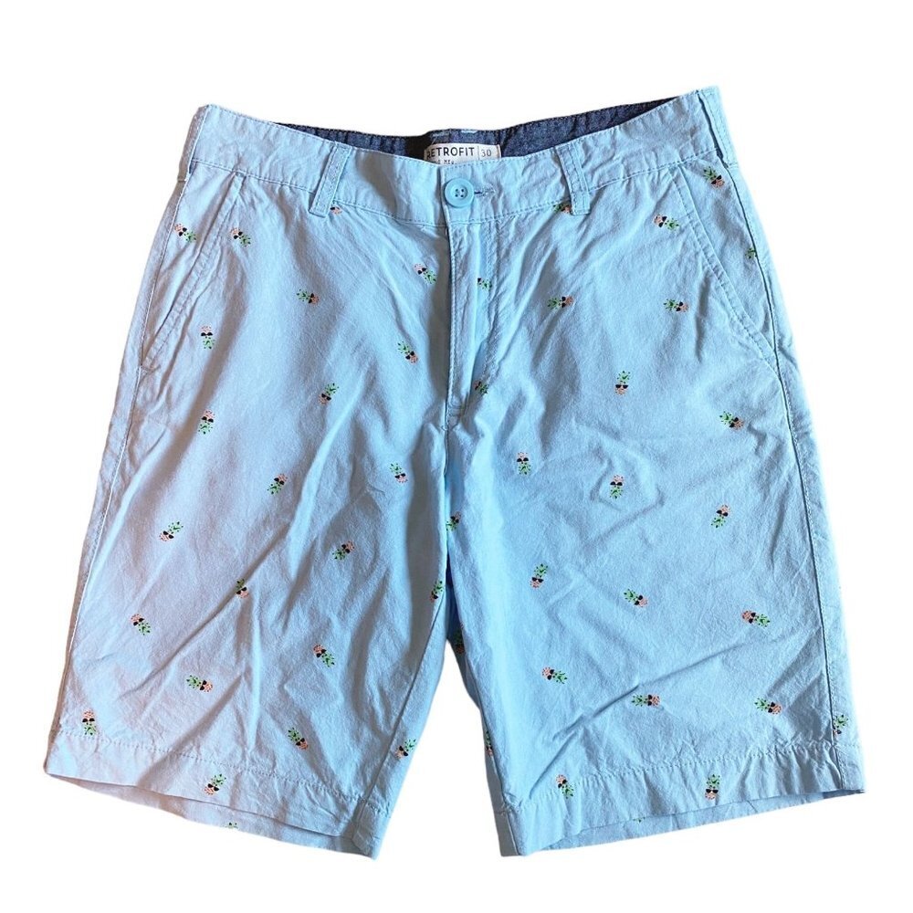 RETROFIT Light Blue Pineapple Print Bermuda Shorts Novelty Print MENS Sz 30